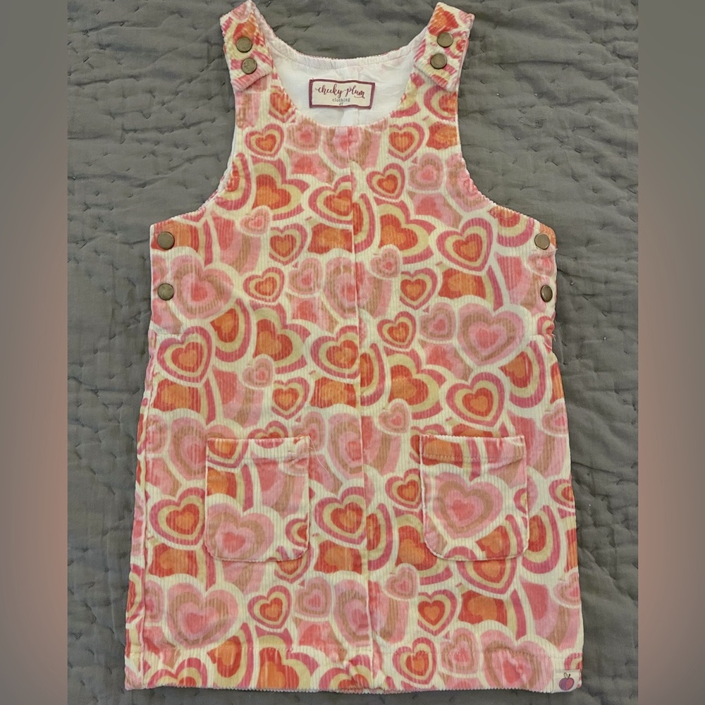 Cheeky Plum Corduroy Pink Orange Heart Shift Dress Snaps Size 4T Fall Autumn